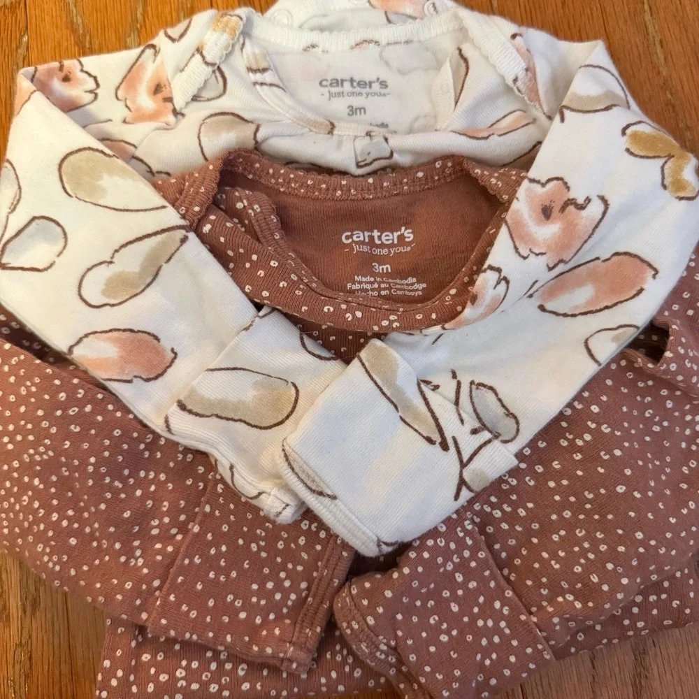 Carter's Bundle of 3 month zip up pajamas and long sleeve onesies